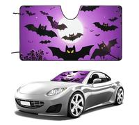 Halloween Flying Purple Bats Car Windshield Sun Shade Keep Car Interior Cool 51"x28" Folding Front Window Sun Shade, Heat Shield for SUV, Truck, Blocks UV