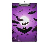 Halloween Flying Purple Bats Clipboard, A4 Acrylic Clipboard with Hanging Hole, Ultra-Light Clip Board - Holds 100 Sheets, Shatterproof Document Holder for Office, 12.5" X 8.5"