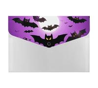 Halloween Flying Purple Bats File Folder 6-Pocket, Waterproof Accordion File Organizer with Snap Closure, Expanding Document Holder for Office, Home