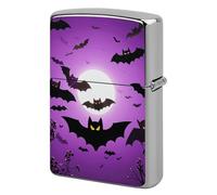 Halloween Flying Purple Bats Lighter Case Metal Protective Cover with Double-Sided Art Design, Cool Lighters Pouch Shockproof Lighter Cover for Men Women Gifts, Lighters Not Included