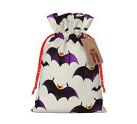 Halloween Flying purple Bats Print Birthday Gifts Wrap Bag Unique Drawstring Gifts Bag Canvas Bags for Party Wedding Present,1 Piece M