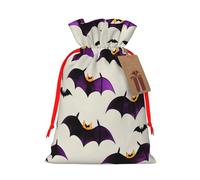 Halloween Flying purple Bats Print Birthday Gifts Wrap Bag Unique Drawstring Gifts Bag Canvas Bags for Party Wedding Present,1 Piece M