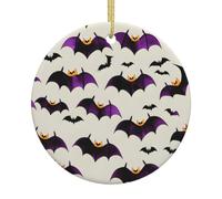 Halloween Flying Purple Bats Print Christmas Ornaments, Ceramic Hanging Ornament, Round Shape Decorations