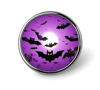 Halloween Flying Purple Bats Round Badge Cute Enamel Lapel Pin Brooches Button Pin Personalized Clothing Decoration Unisex Badge Holder Hats Bags Shirts Decor