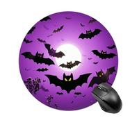 Halloween Flying Purple Bats Round Mouse Pad Smooth Glide Gaming Mousepad Extra Density Portable Comfortable Mouse Mat for Desk, Home, Office 7.8x7.8 Inches