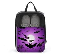 Halloween Flying Purple Bats Shoe Bags with Zipper, Portable Shoe Organizer with Handle, Personalized Shoes Tote Bag for Travel, Waterproof Shoes Carrier, Storage Pouch
