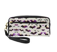 Halloween Flying Purple Bats Small Cosmetic Bag,Portable Cute Travel Makeup Bag for Women Makeup Brush Organizer Pouch