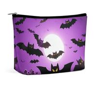 Halloween Flying Purple Bats Travel Makeup Bag Large Toiletry Bag for Women Waterproof Cosmetic Bags for Purse Portable Makeup Organizer Bags Cute Zipper Pouch Cosmetic Pouch Funny Travel Makeupbag