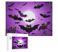Halloween Flying Purple Bats Wooden Puzzles for Adults 500 PCS Unique Shape Puzzles Wall Art Home Decor for Puzzle Lovers, Family, Friend Creative Gift Toys