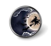 Halloween Flying Witch Badge,Comfort Light in Weight Round Emblem Cute Funny Decor Brooch Smooth Does Not Fade Badges for Hats Jackets Coat Shirt