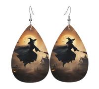 Halloween Flying Witch Dangle Earrings Lightweight Teardrop Earrings for Women