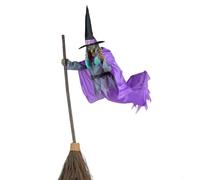 Halloween Flying Witch Decoration with Hover Motion, Outdoor Garden, Lawn or Indoor Party Spooky Ornament, Weatherproof Purple and Green Build for Haunted House or Yard Scene(Purple)