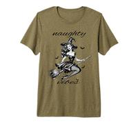 Halloween Flying Witch Naughty Vibes Vintage Retro Pin Up Premium T-Shirt