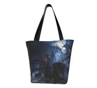 Halloween Foggy Night Fashion Canvas Tote Bag With All Over Print Design,Large Reusable Shopper Tote With Double Handles,Beach Tote, Weekend Bag