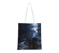 Halloween Foggy Night Fashion Canvas Tote Bag With All Over Print Design, Large Reusable Shopper Tote With Double Handles,Beach Tote, Weekend Bag