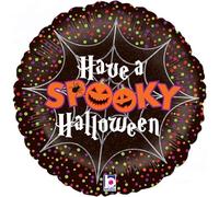 Halloween Foil Balloon by Betallic, Spooky Spider Web Design, Black and Orange, 46cm, Round, Air or Helium Compatible