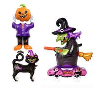Halloween Foil Balloons - Witch, Black Cat & Pumpkin Mylar Balloon Set for Halloween Party Decorations, Trick-or-Treat,Office Decor & Outdoor Displays