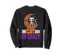 Halloween Folk Art One Cat Short Of Crazy Black Kitty Moon Sweatshirt