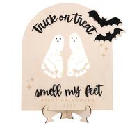 Halloween Footprint or Handprint Art Sign | Trick or Treat | My Little Boo | Baby’s First Halloween Keepsake | Kid Craft | 2024 | Engraved (Trick or Treat Footprint)