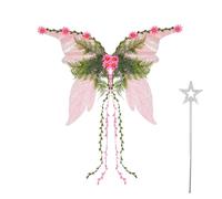 Halloween Forest Fairy Wings for Women Girls,Butterfly Elf Dress up Set,Green Forest Cosplay Fancy Dress Up,Creative Butterfly Wings,for Halloween Birthday Chrismas Cosplay (Starry Vine Terms Pink)