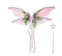 Halloween Forest Fairy Wings for Women & Girls - Creative Butterfly Wings Costume with 3D Flowers and Leaves Decor for Cosplay Halloween Birthday Chrismas Themed Party (B)