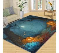 Halloween Forest Home Decoe Rug， Night Sky Anti-Slip Washable Rugs， Fantasy Pumpkin Forest Apply To Living Room Bedroom Dining Room Corridor (180x270cm)