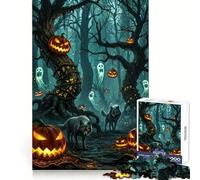 Halloween Forest with Pumpkins And Wolves Jigsaw Puzzles 1000 Pieces for Adults Logic Fun Real Thick Playful Challenge Night Activity (50x75cm)