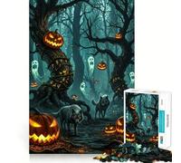 Halloween Forest with Pumpkins And Wolves Jigsaw Puzzles for Adults 1000 Pieces Sharp Mind Bright Color Family Activity Wall Art (38x26cm)