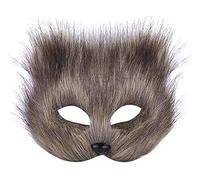 Halloween Fox Mask Faux Fur Fox Cat Masquerade Mask Furry Animal Cosplay Half Face Mask Veil Fancy Dress Eye Mask Halloween Party Mask Carnival Makeup Prop Gift,Brown