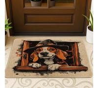 Halloween Foxhound Dog Front Black Door Mat Outside Inside Entrance 29 * 17, Cute Funny Window Outdoor Indoor Washable Doormat, Small Pet Shoes Off Doormat for Patio Interior Garage