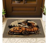 Halloween Foxhound Dog Front Black Door Mat Outside Inside Entrance 29 * 17, Pumpkins Carriage Outdoor Indoor Non Slip Doormat, Small Pet Shoes Off Doormat for Patio Interior Garage