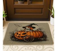Halloween Foxhound Dog Front Black Door Mat Outside Inside Entrance 29 * 17, Pumpkins Carriage Outdoor Indoor Washable Doormat, Small Pet Shoes Off Doormat for Patio Interior Garage