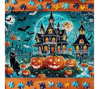 Halloween Fright Night Puzzles for Adults 1000 Piece, Puzzles, Glowing Pumpkins Puzzle as Halloween Party Decoration Gpf396 (Sky Blue, 30x21cm)