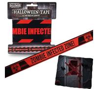 Halloween Fright Tape 6.1Mx7cm, ZOMBIE INFECTED ZONE Banner with Bold Red Text, Scary Caution Tape for Haunted House, Party Entrance & Yard Decorations