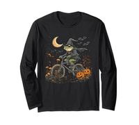 Halloween Frog Riding Bicycle Spooky Forest Jack O Lantern Long Sleeve T-Shirt