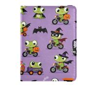Halloween Frogs with Vehicles Passport Holder for Travel with Credit Card Holder Slots RFID Passport Book Holders PU Leather Travel Accessories for Women Men