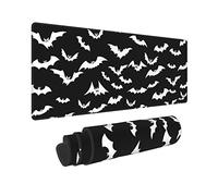 Halloween Full Bats Black White Spooky Mouse Pad XL Extended Desk Mat, Non Slip Rubber Base Stitched Edge Gaming Pc Desktop Large Mice Pad,31.5 x 11.8 Inch