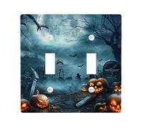 Halloween Full Moon Light Switch Cover Plates/Outlet Covers, Spooky Pumpkin Graveyard Theme, Horror Wall Accents, Thermoplastic Wall Plates, Standard Size Double Toggle