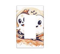Halloween Fun Light Switch Cover Plates/Outlet Covers, Cute Ghosts on Skateboard Decor for Wall Accents, Thermoplastic Wall Plates, Festive Season Decor, Standard Size Single Rocker