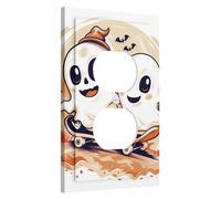 Halloween Fun Light Switch Cover Plates/Outlet Covers, Cute Ghosts on Skateboard Decor for Wall Accents, Thermoplastic Wall Plates, Festive Season Decor, Standard Size Single Duplex Outlet