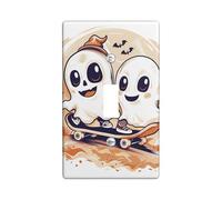 Halloween Fun Light Switch Cover Plates/Outlet Covers, Cute Ghosts on Skateboard Decor for Wall Accents, Thermoplastic Wall Plates, Festive Season Decor, Standard Size Single Toggle