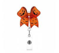 Halloween Funny Badge Reel Bat Pumpkin Face Bow Retractable Acrylic Alligator Badge Clip Nurse Badge Reel for Nursing Orange Badge Holders for Doctor Student Teacher Office Worker
