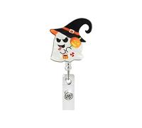 Halloween Funny Ghost Badge Reel,Cute Shape Acrylic Badge for Id Card Badge,Telescoping Retractable Badge Holder Alligator Clip Accessories for Nurse,Medical Worker,Nursing Student,Teacher