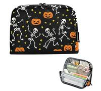 Halloween Funny Skeletons Black Pencils Pouch Zipper Pencil Case Big Pencil Bags Storage Cute Pen Pouch for Girls Colored Kids Back to School Supplies Organizer