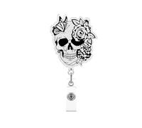 Halloween Funny Skull Badge Reel Rose Butterfly Retractable Acrylic Alligator Badge Clip for Nurse Nursing Skull Rose Badge Reel for Student Teacher Doctor Office Worker