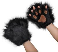 Halloween Furry Cat Paw Claw Gloves Plush Bear Fox Wolf Paw Gloves Winter Warm Cartoon Animal Mittens Hairy Hands Animal Paw Gloves Hairy Hand Warmer Handwear Party Cosplay Costume Gloves for Adults