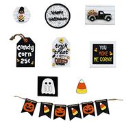 Halloween G-H-O-S-T-S Halloween Sign Wood Table Decoration Farmhouse Tiered Tray Decoration Striped Bat Freestanding Bat Ornament Tiered Tray Three Tie Stand for Bedroom (AS shown, One Size)