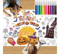 Halloween games crafts Coloring Banner Set Giant DIY Trick or Treat Poster with Markers, Pumpkin Ghost Haunted House Kids Art Craft, Large Coloring Tablecloth for Party, Classroom, Wall or Floor Decor