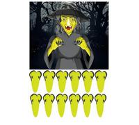 Halloween Games Stick The Nose On The Witch Fake Witch Nose Set 14 Pieces Includes 1 Poster 1 Blindfold Mask & 14 Witch Nose Stickers Halloween Party Activities Favors For Kids Adults Boys Girls (1pk)