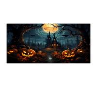 Halloween Garage Door Banner, 16x7 Ft Halloween Backdrop with Hooks and Rope, Horror Castle Garage Door Cover for Photo Backdrop, Wall Decor.